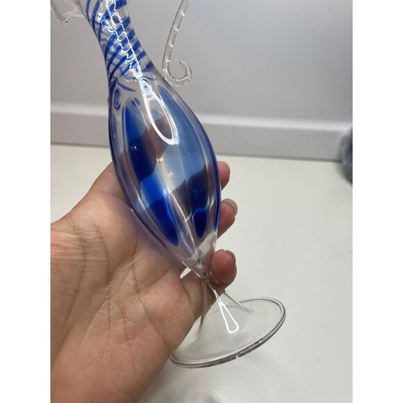 Bimini Small Bud Vase swirl blue and clear Delicate Glass 7.5"H Vintage - Picture 5 of 7